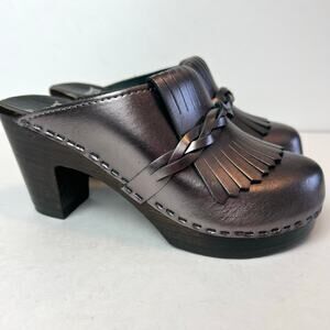 SVEN Kid's Kiltie Braid Swedish Clogs w/Fringe Leather Slip-On Shoes Sz 34